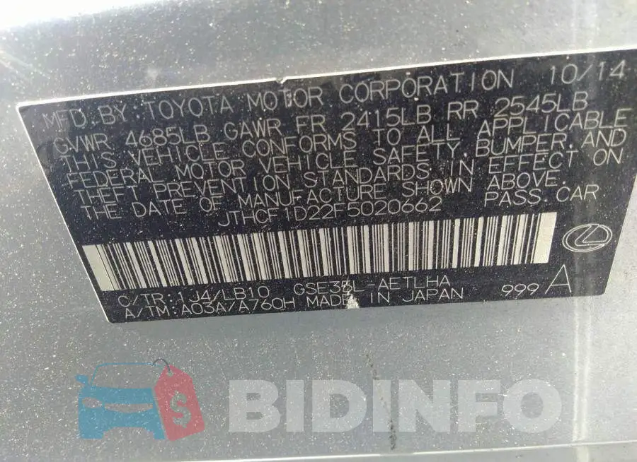 JTHCF1D22F5020662 Photo# 9