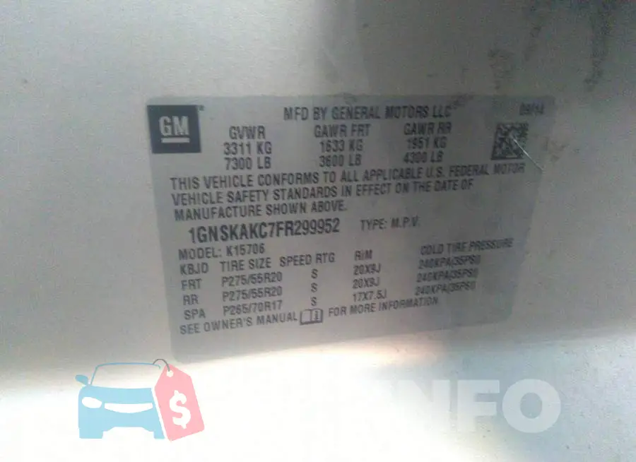 1GNSKAKC7FR299952 Photo# 9