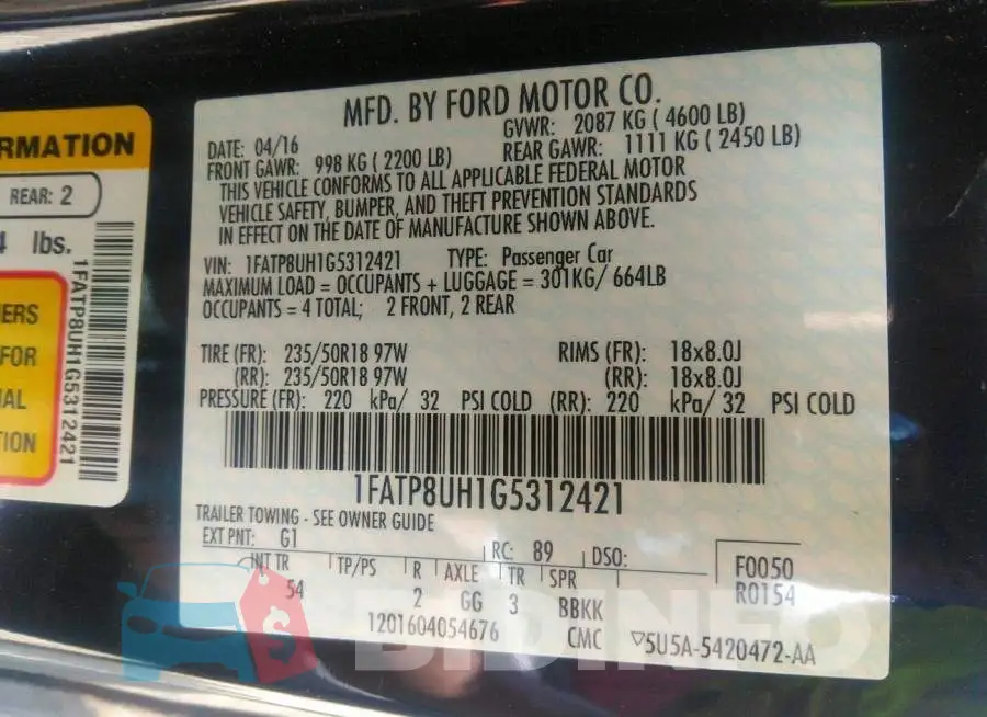 1FATP8UH1G5312421 Photo# 9