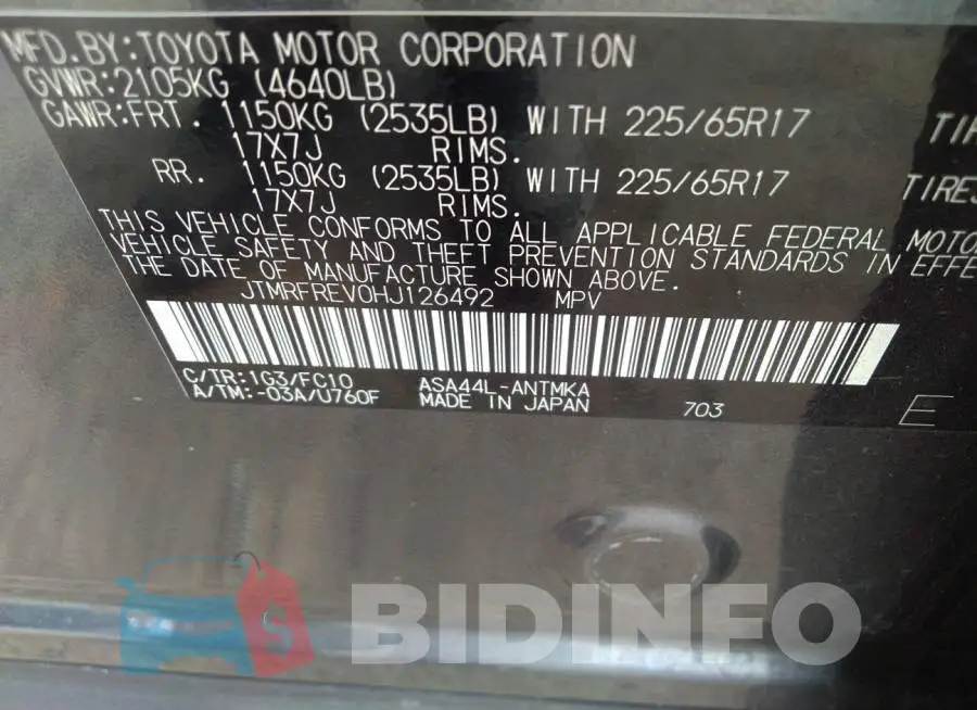 JTMRFREV0HJ126492 Photo# 9
