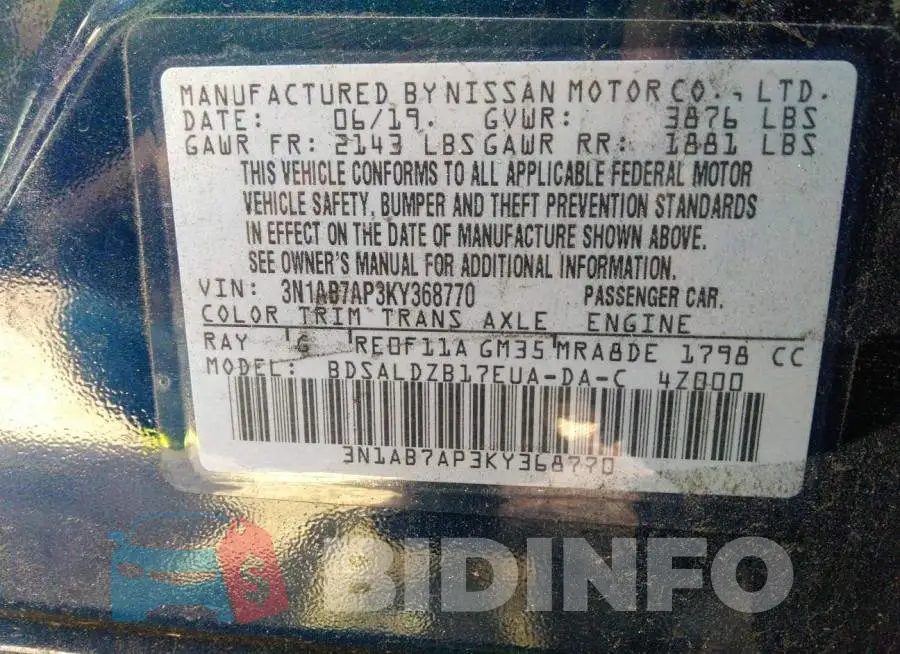 3N1AB7AP3KY368770 Photo# 9