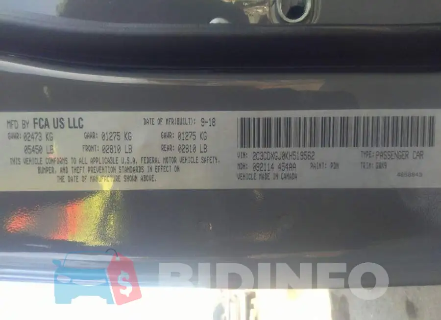 2C3CDXGJ0KH519562 Photo# 9
