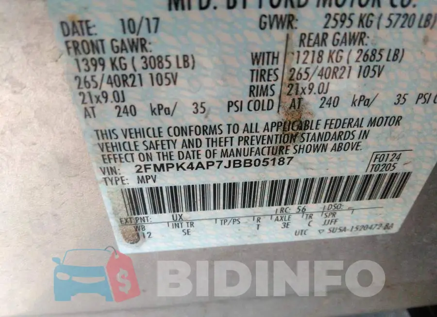 2FMPK4AP7JBB05187 Photo# 9