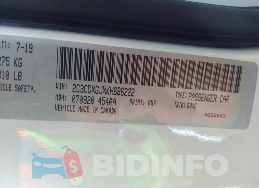 2C3CDXGJXKH686222 Photo# 9