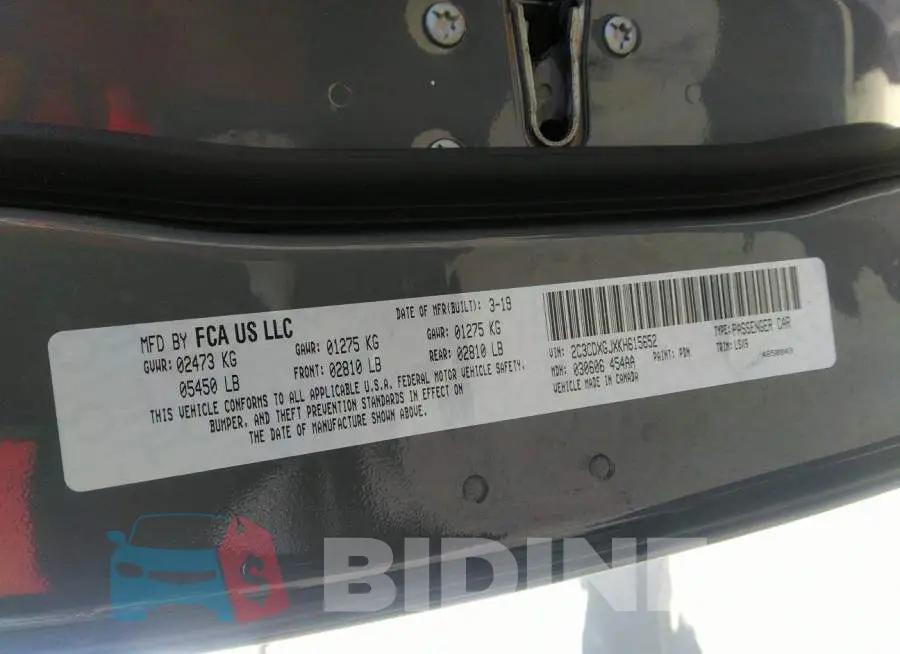 2C3CDXGJXKH615652 Photo# 9