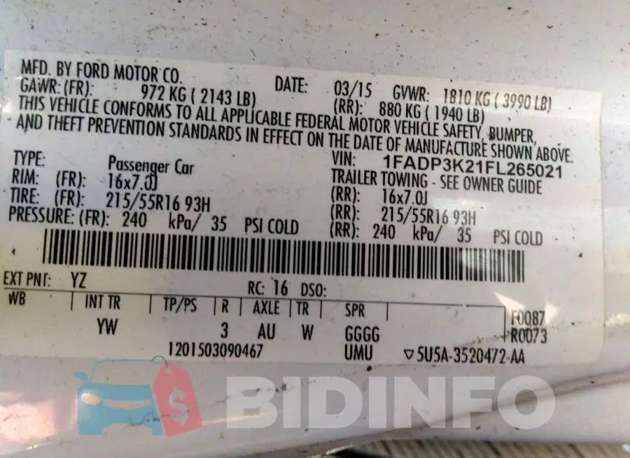 1FADP3K21FL265021 Photo# 9