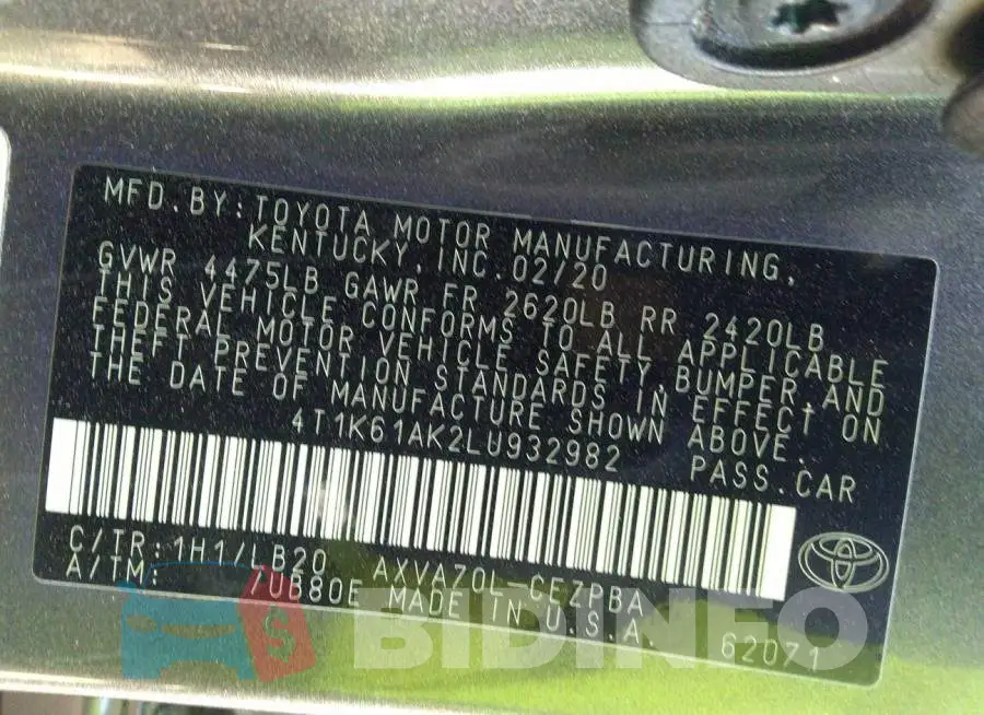 4T1K61AK2LU932982 Photo# 9