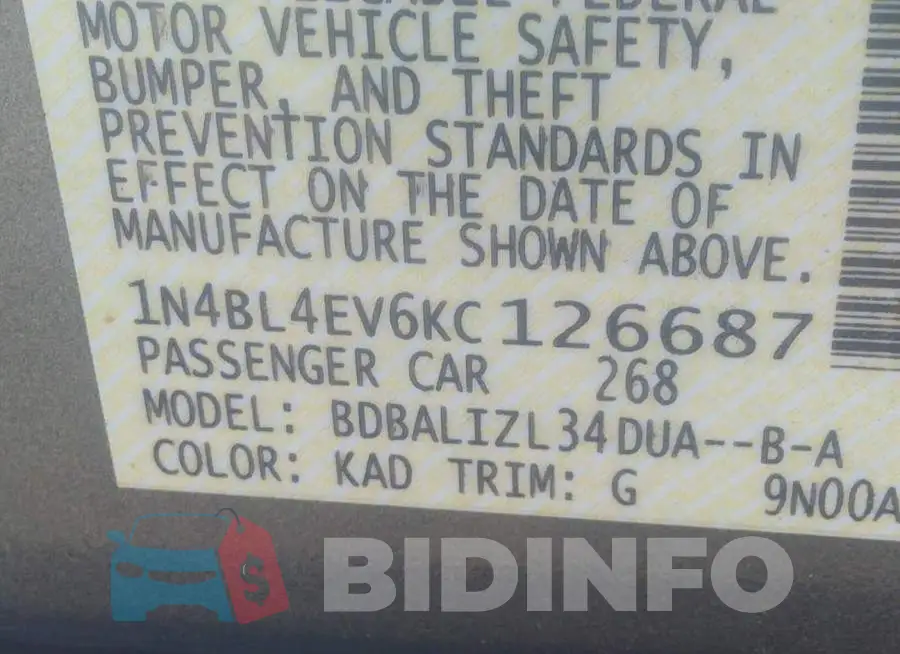 1N4BL4EV6KC126687 Photo# 9