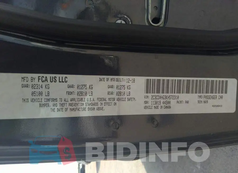 2C3CDXHG3KH572310 Photo# 9