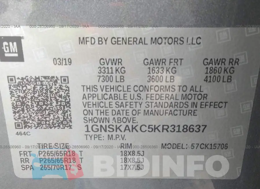 1GNSKAKC5KR318637 Photo# 9