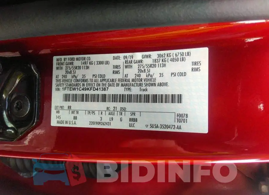 1FTEW1C49KFD41387 Photo# 9