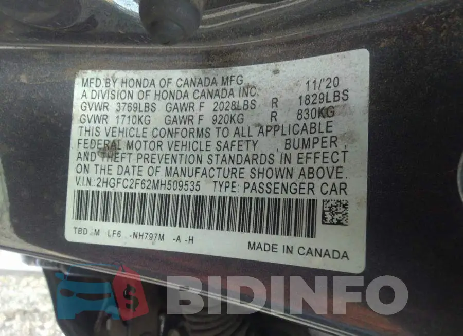 2HGFC2F62MH509535 Photo# 9