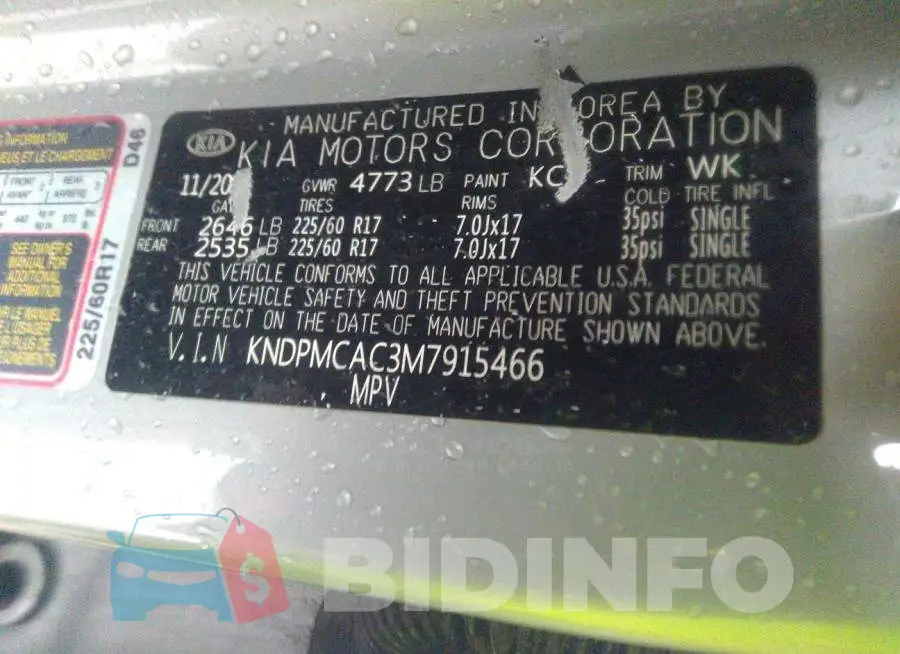 KNDPMCAC3M7915466 Photo# 9