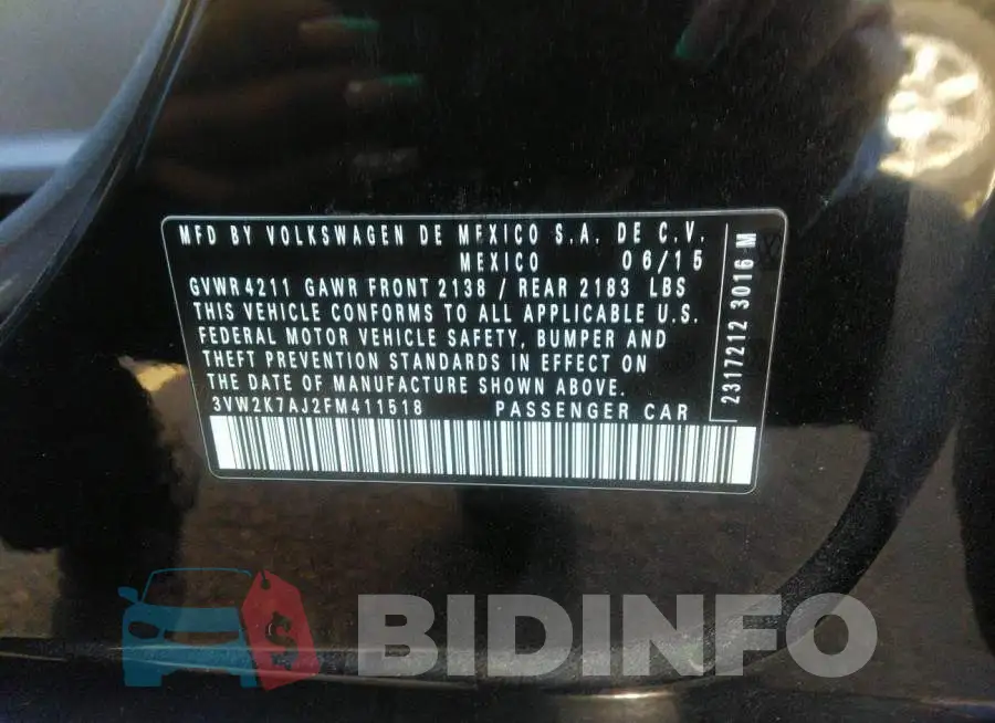 3VW2K7AJ2FM411518 Photo# 9