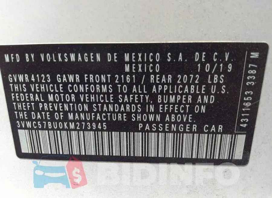 3VWC57BU0KM273945 Photo# 9