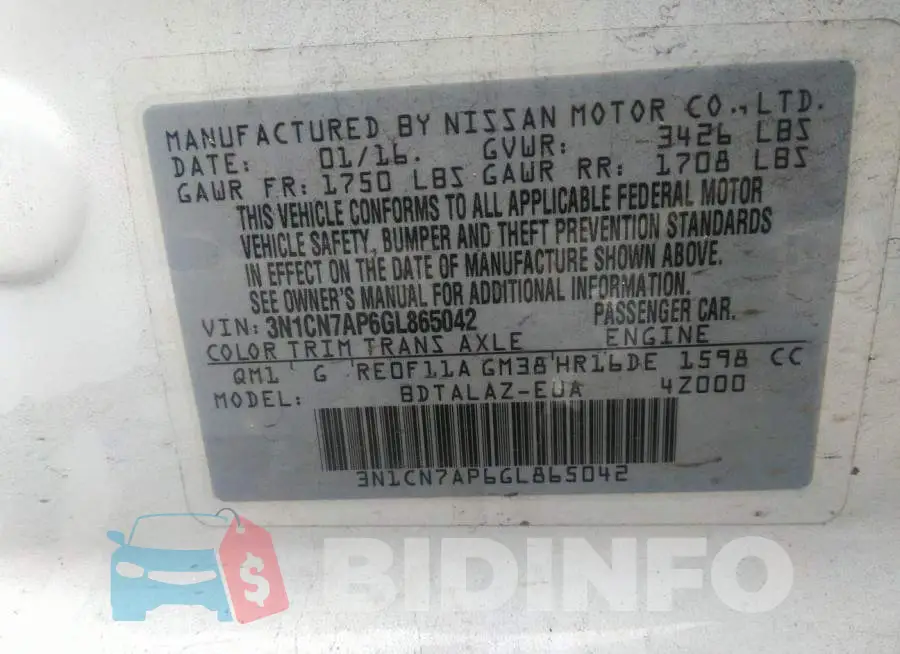 3N1CN7AP6GL865042 Photo# 9