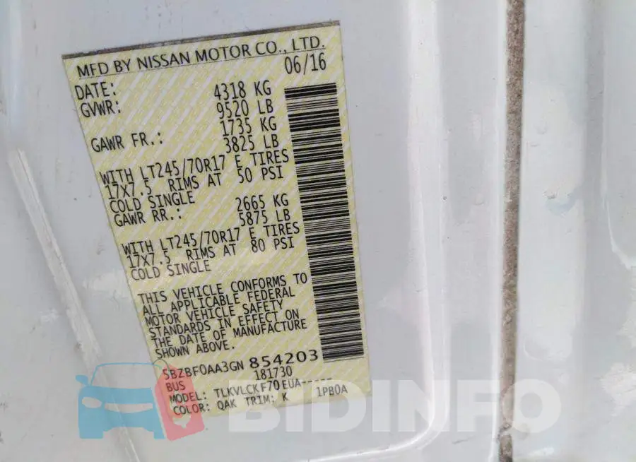 5BZBF0AA3GN854203 Photo# 9