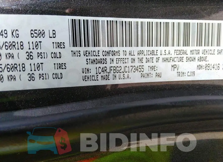 1C4RJFBG2JC173455 Photo# 9