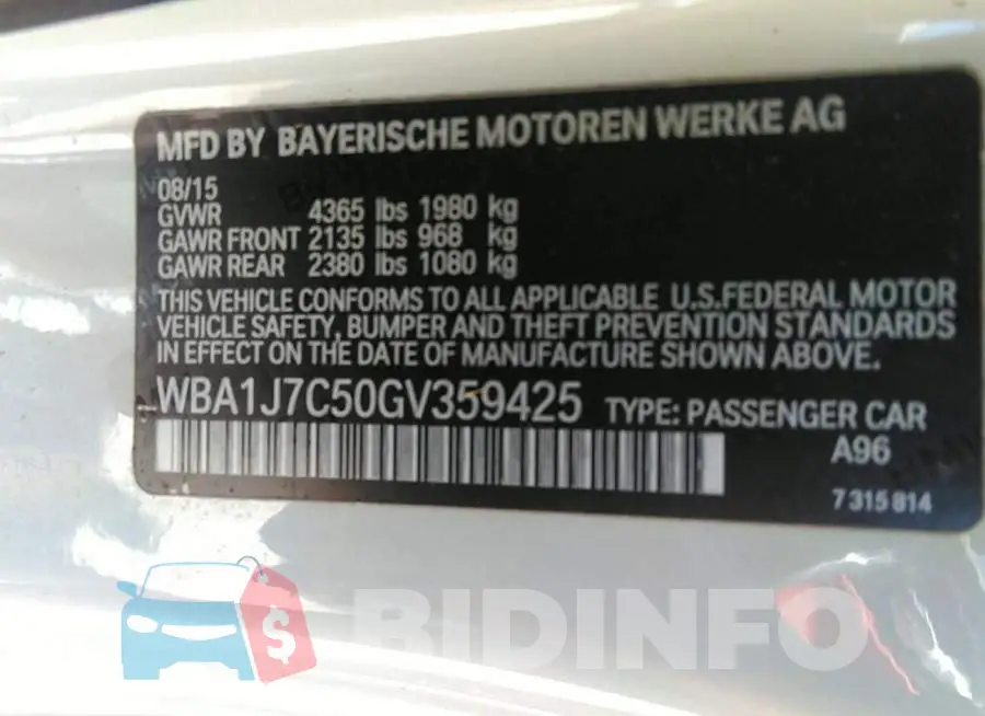 WBA1J7C50GV359425 Photo# 9