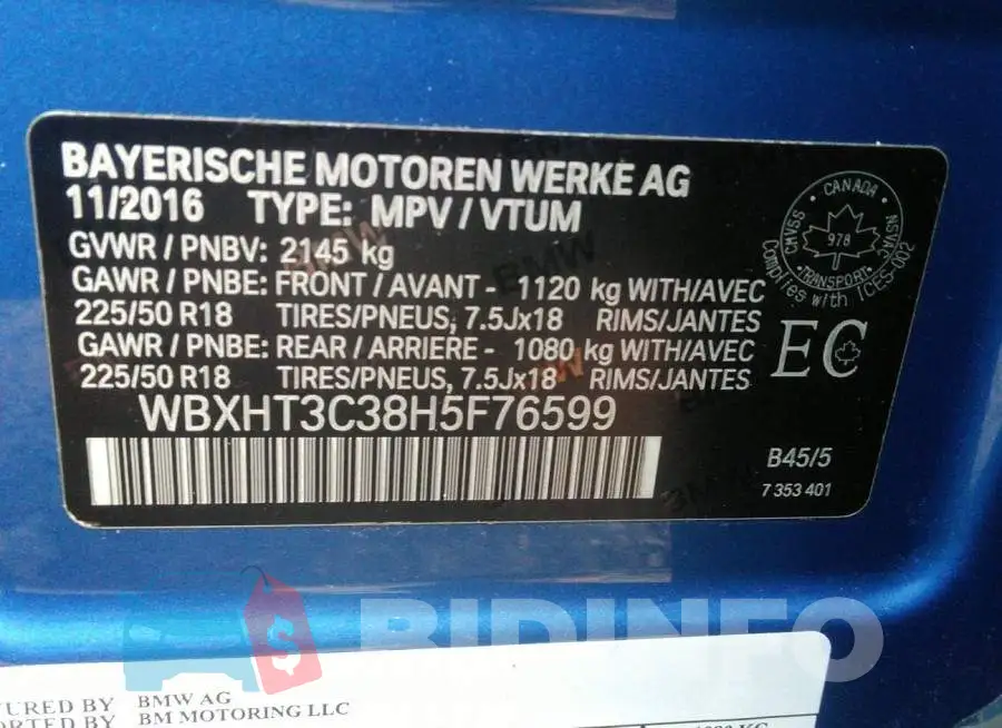 WBXHT3C38H5F76599 Photo# 9
