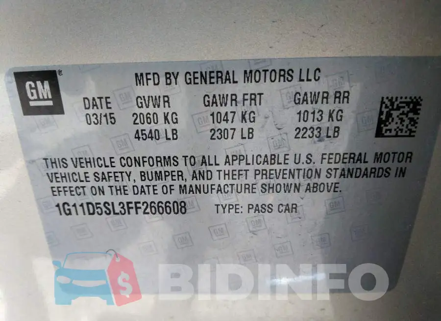 1G11D5SL3FF266608 Photo# 9