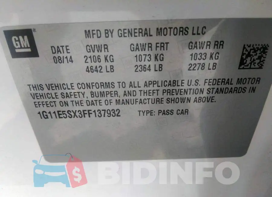 1G11E5SX3FF137932 Photo# 9