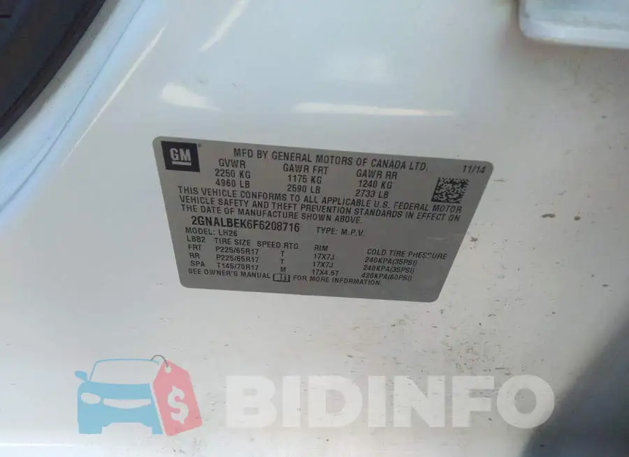 2GNALBEK6F6208716 Photo# 9