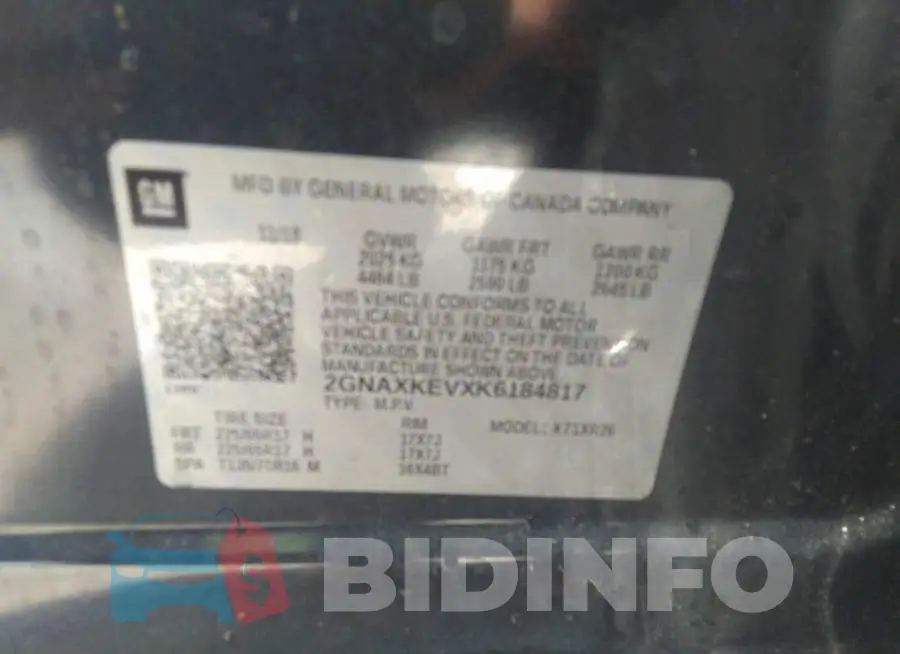 2GNAXKEVXK6184817 Photo# 9