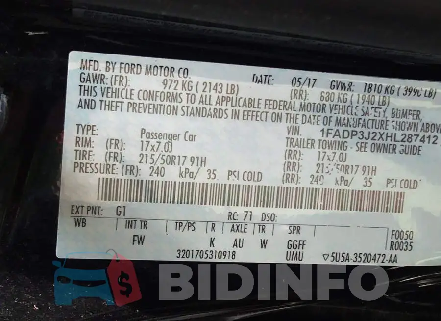 1FADP3J2XHL287412 Photo# 9