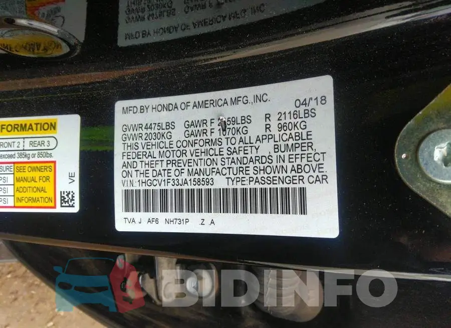1HGCV1F33JA158593 Photo# 9