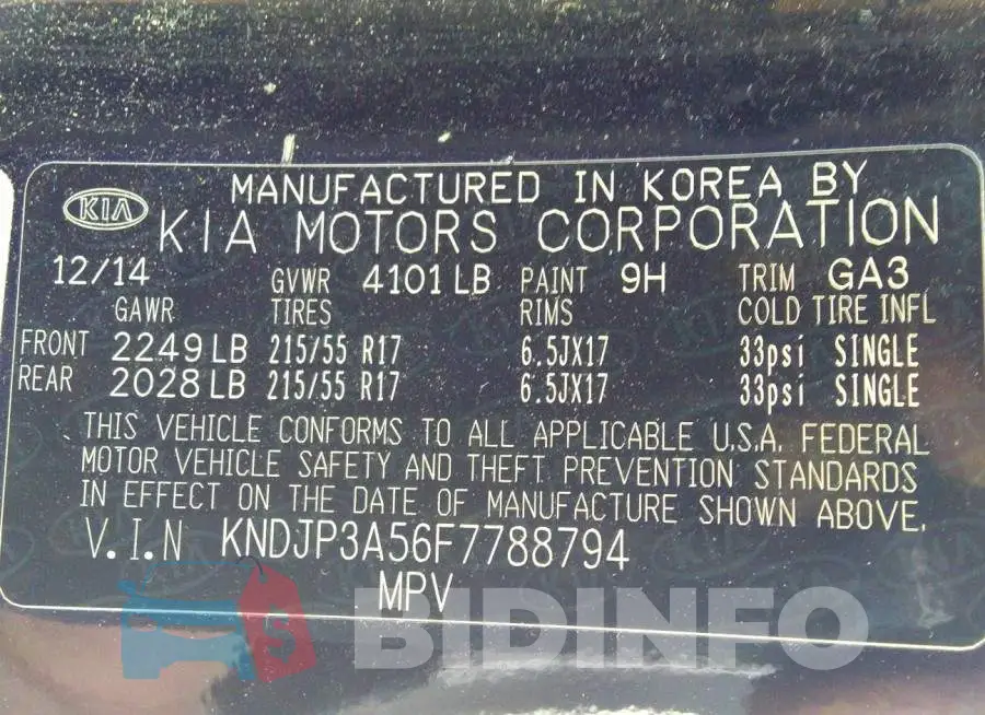 KNDJP3A56F7788794 Photo# 9