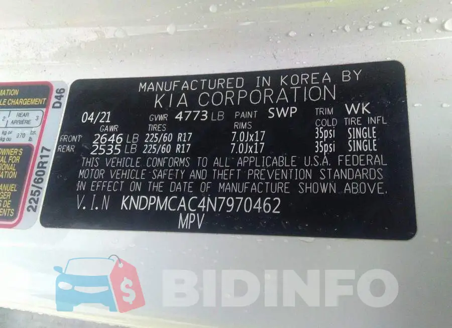 KNDPMCAC4N7970462 Photo# 9