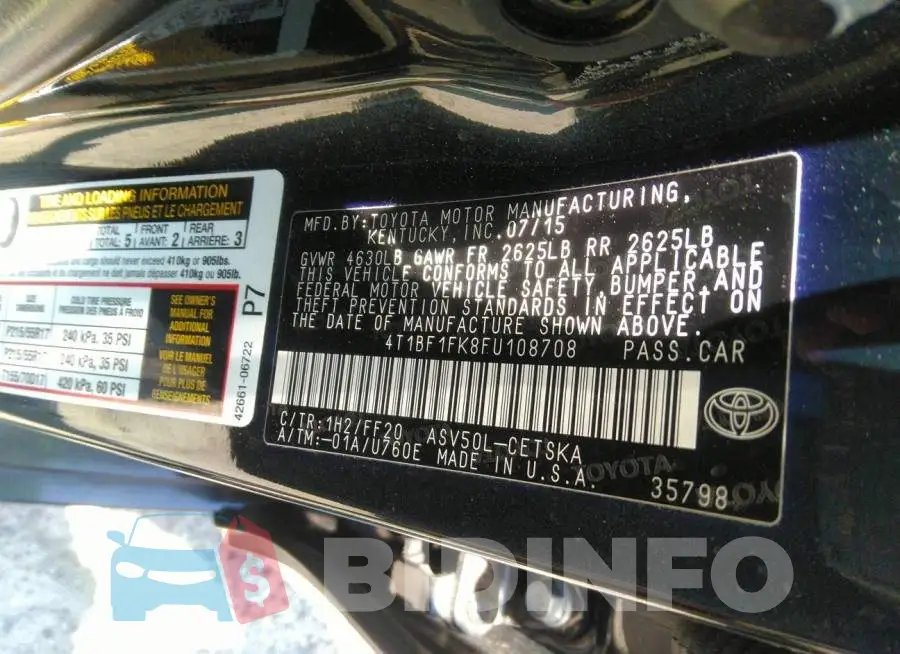 4T1BF1FK8FU108708 Photo# 9