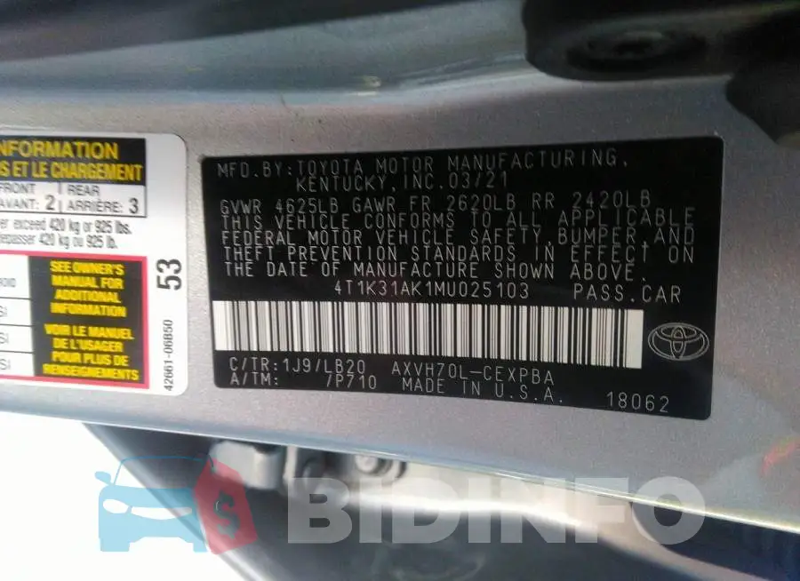 4T1K31AK1MU025103 Photo# 9