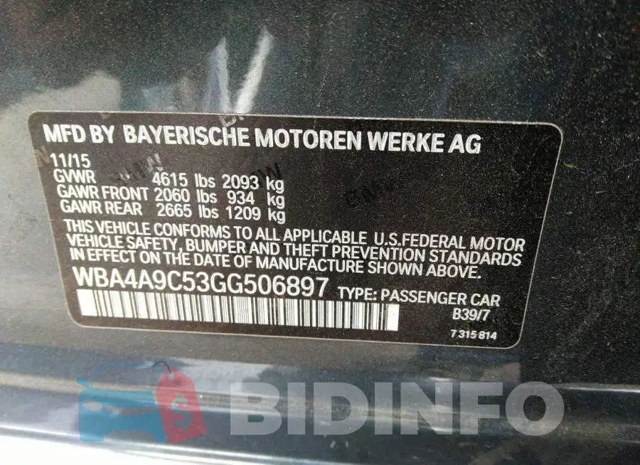 WBA4A9C53GG506897 Photo# 9