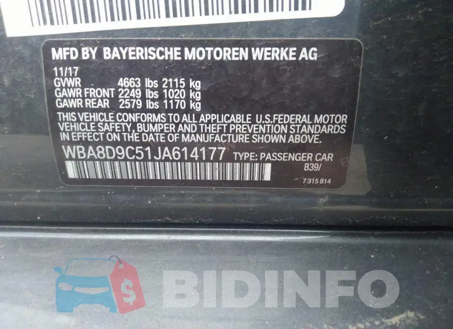 WBA8D9C51JA614177 Photo# 9