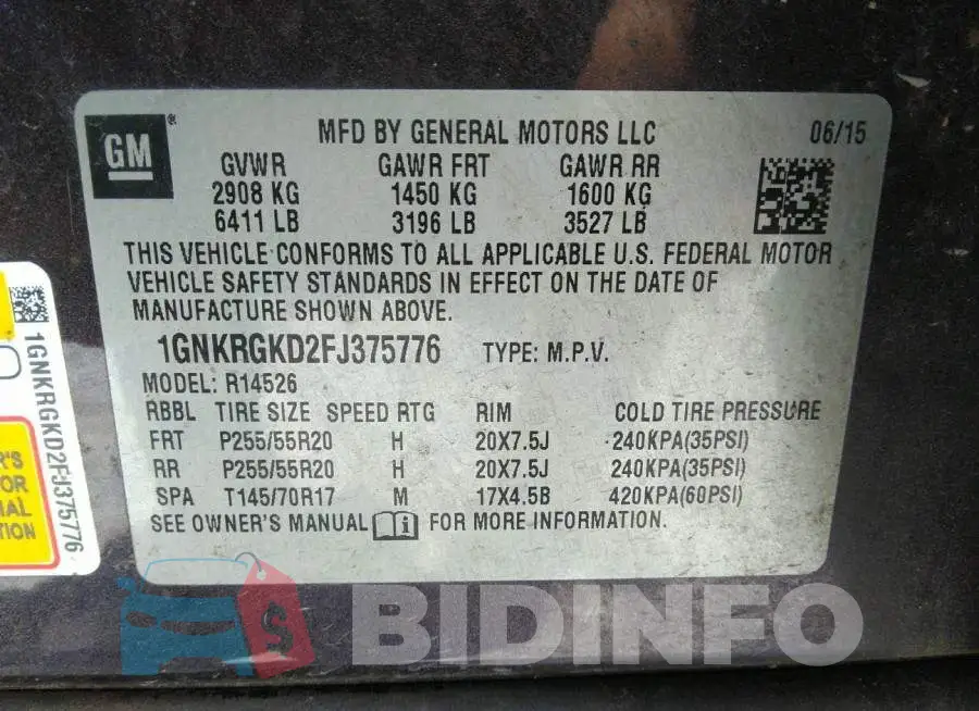 1GNKRGKD2FJ375776 Photo# 9