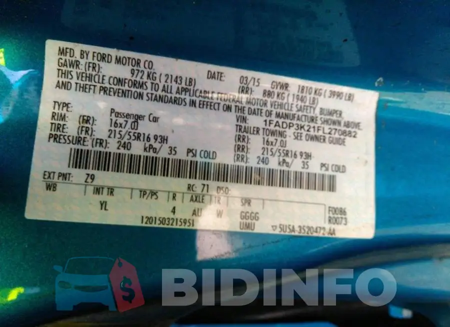 1FADP3K21FL270882 Photo# 9