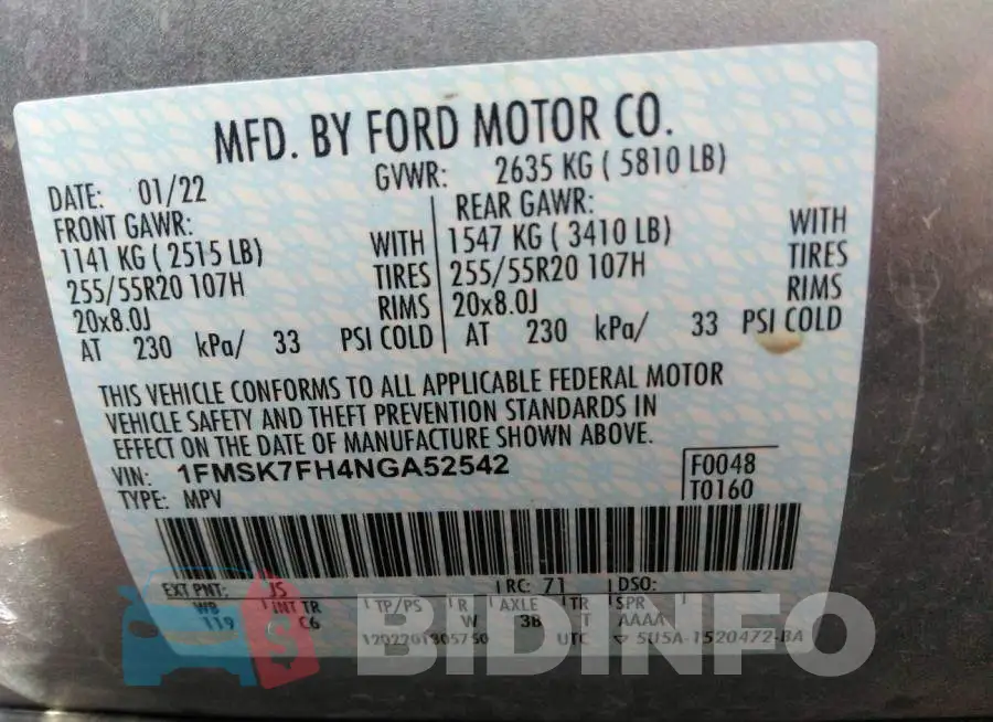 1FMSK7FH4NGA52542 Photo# 9