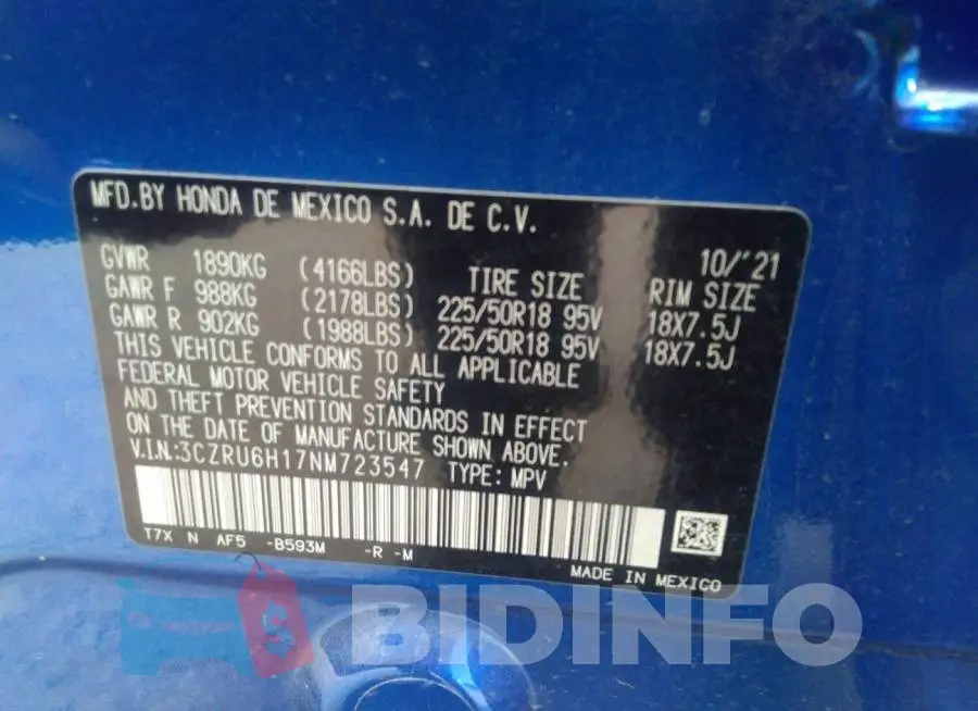 3CZRU6H17NM723547 Photo# 9