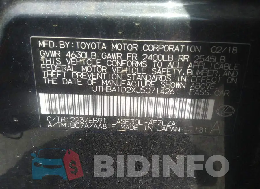 JTHBA1D2XJ5071426 Photo# 9