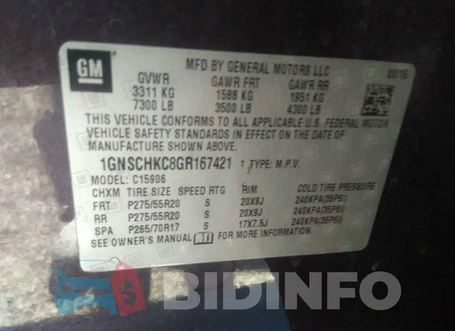 1GNSCHKC8GR167421 Photo# 9