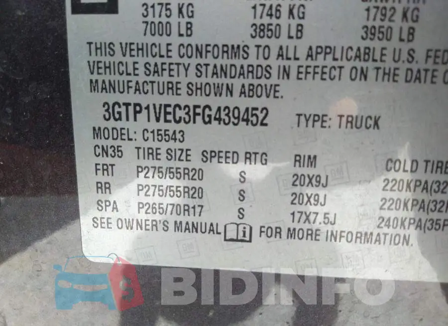 3GTP1VEC3FG439452 Photo# 9