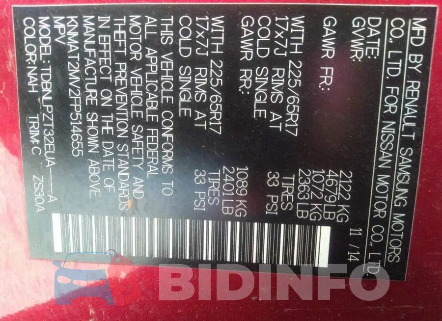KNMAT2MV2FP514655 Photo# 9