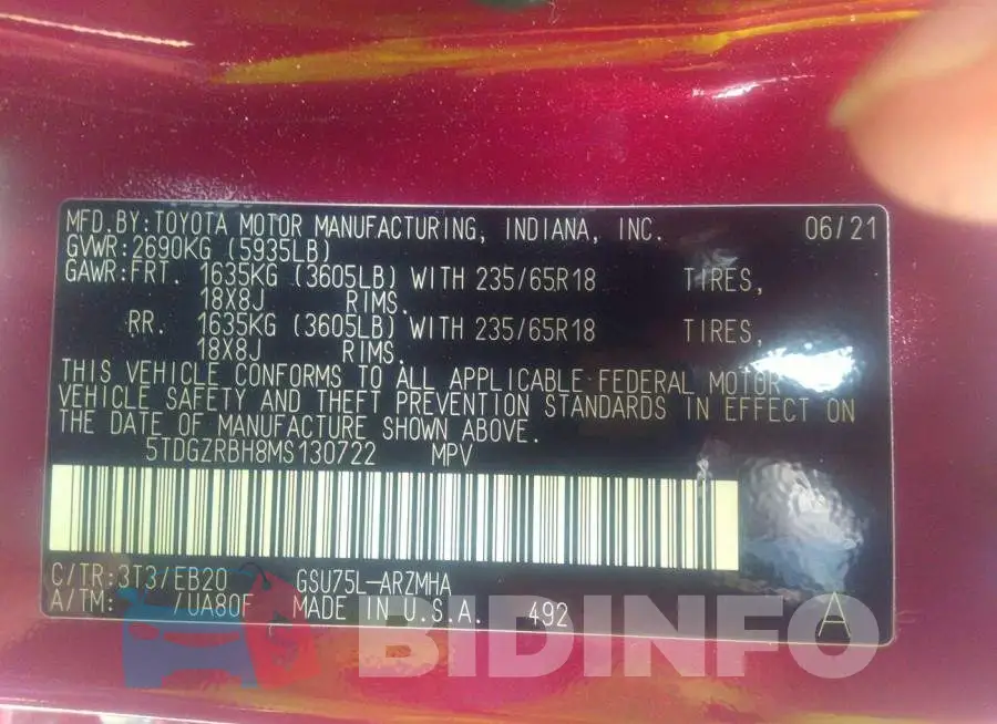 5TDGZRBH8MS130722 Photo# 9