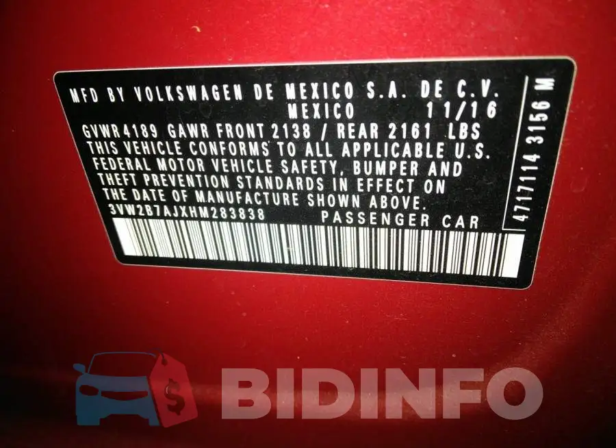 3VW2B7AJXHM283838 Photo# 9