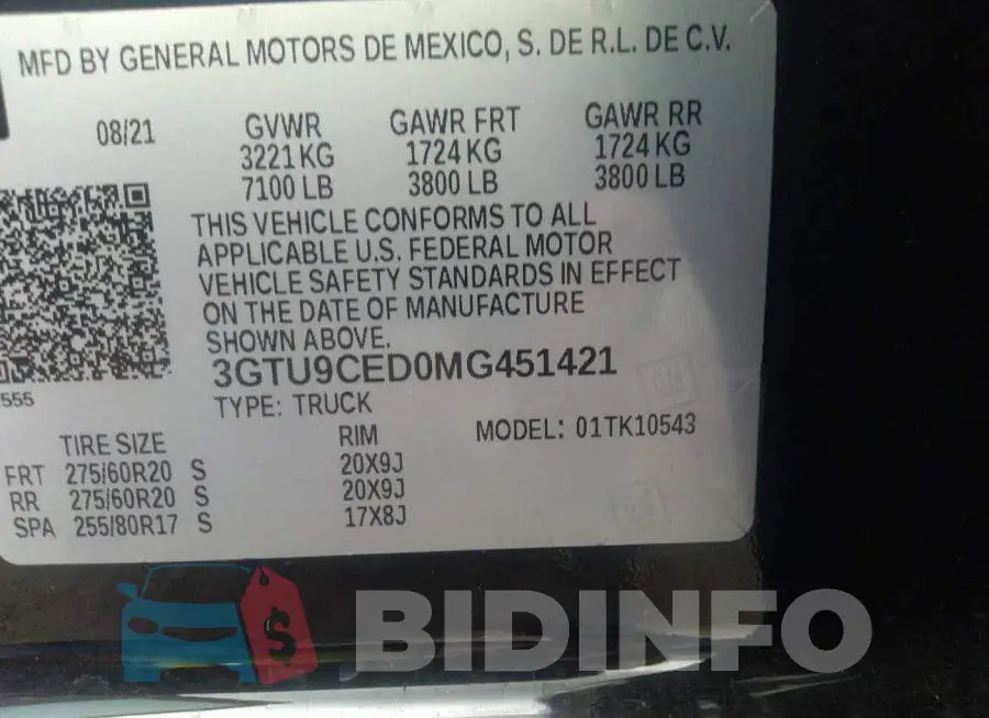 3GTU9CED0MG451421 Photo# 9
