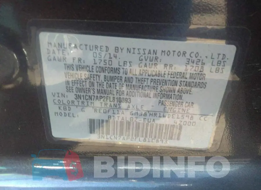 3N1CN7AP2FL810893 Photo# 9