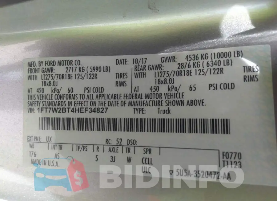 1FT7W2BT4HEF34827 Photo# 9