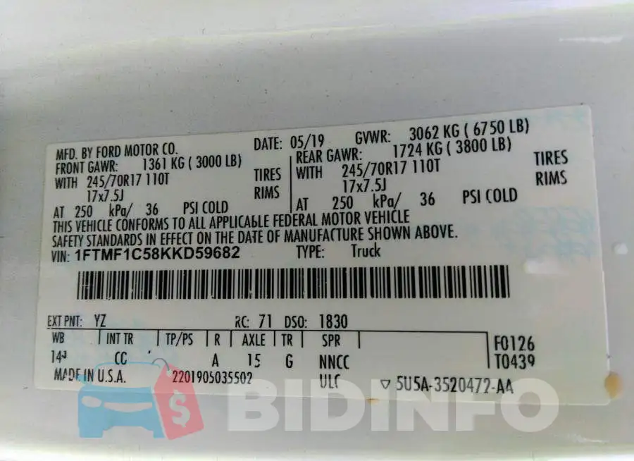 1FTMF1C58KKD59682 Photo# 9